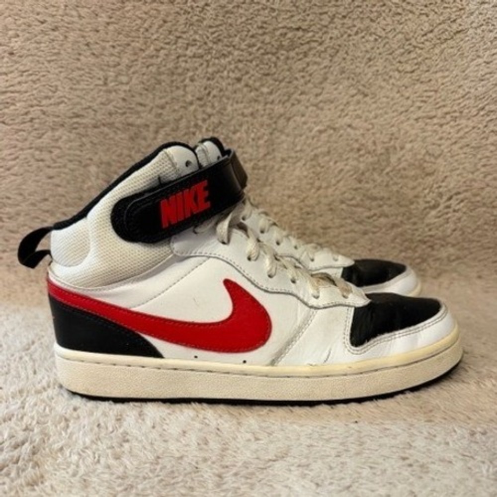 Nike Court Borough Mid 2 White Black Red Kids 6Y CD7782-110 High Top Sneakers